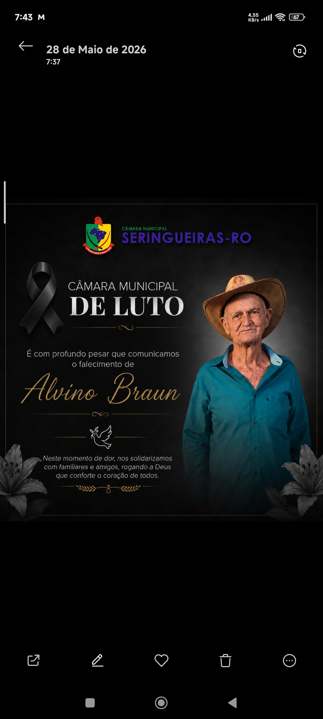 NOTA DE FALECIMENTO Alvino Braun